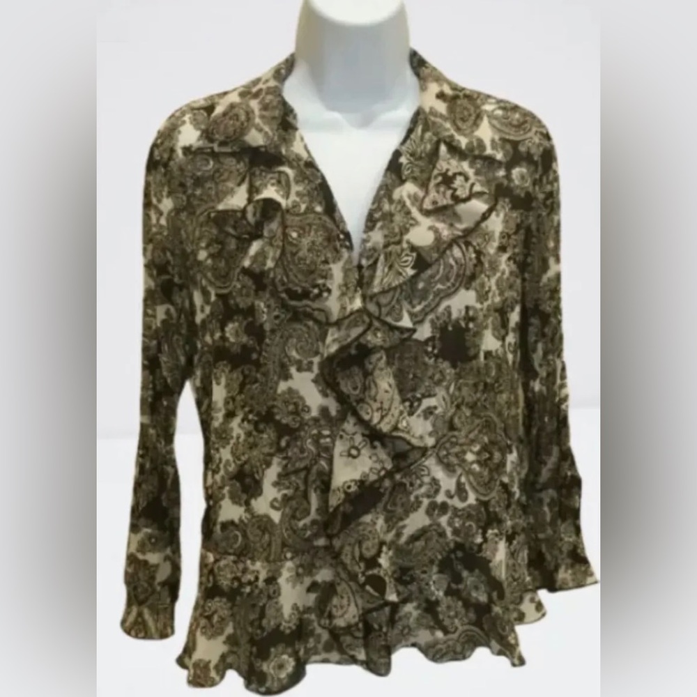 Sunny Leigh Blouse Size Small Brown White